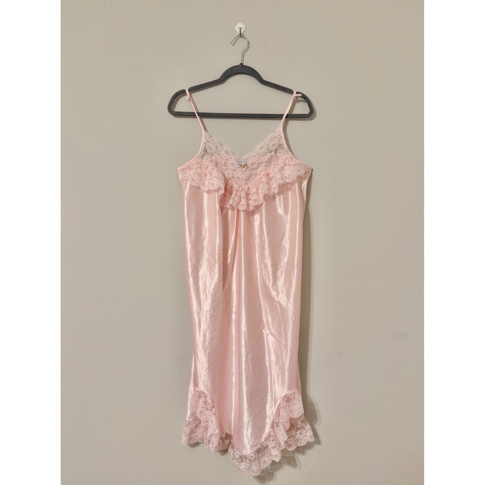 Vintage Stardust Pink Satin Lace Nightgown